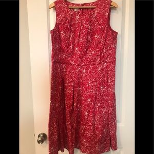 Red and White Floral Sleeves A-line Dress